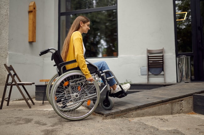disabled-student-in-wheelchair-at-the-ramp-in-cafe